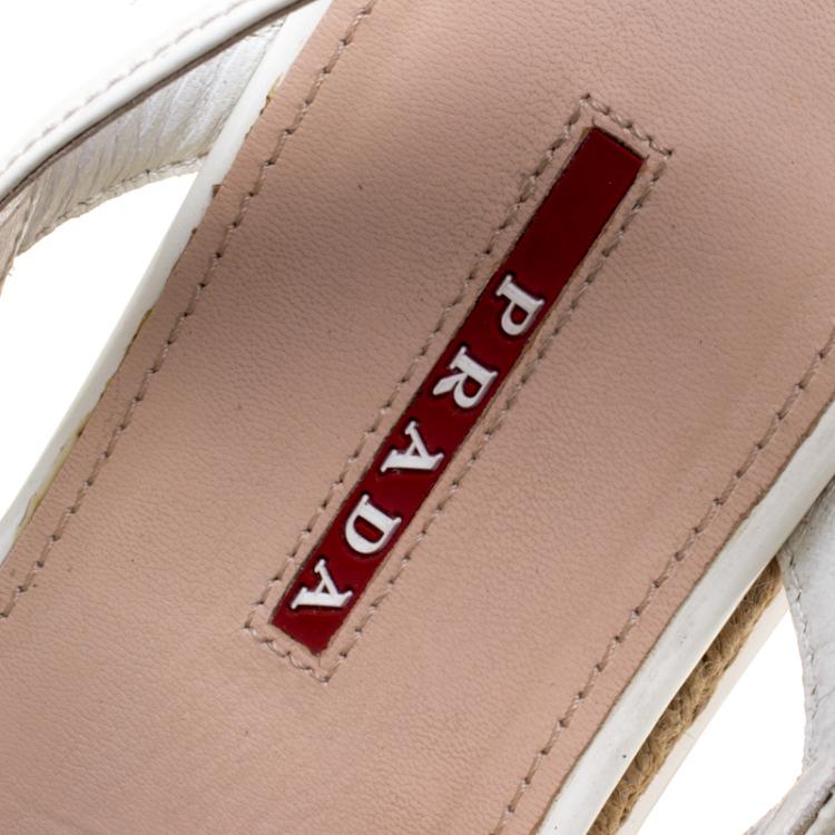Pre Owned Prada Sport White Patent Leather Espadrille Flat Sandals Size 38