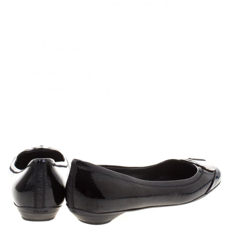 Pre Owned Prada Sport Black Patent Leather Ballet Flats Size 39