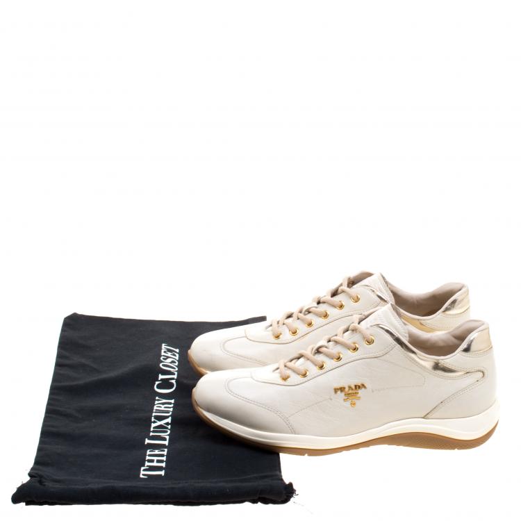 Pre Owned Prada Sport Cream Leather Lace Up Sneakers Size 40