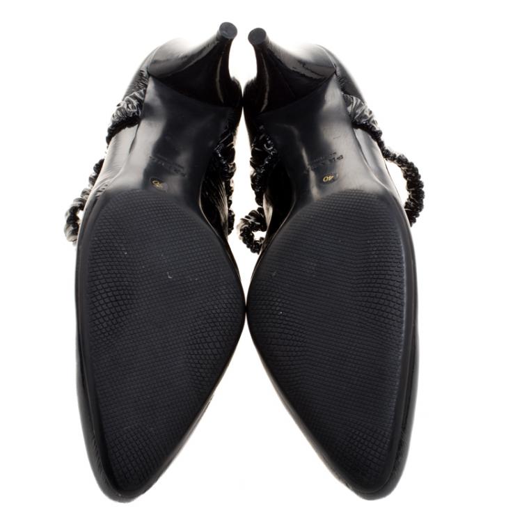 Pre Owned Prada Sport Black Patent Leather Scrunch Ankle Strap Pumps Size 40