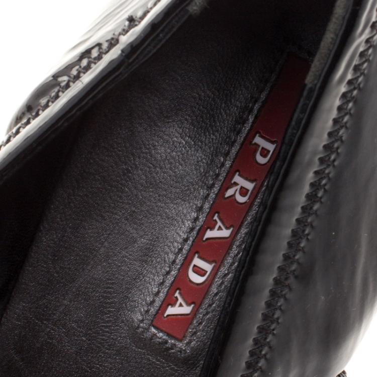 Pre Owned Prada Sport Black Patent Leather Scrunch Ankle Strap Pumps Size 40
