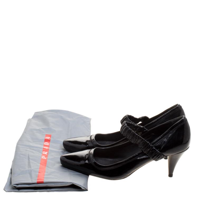 Pre Owned Prada Sport Black Patent Leather Scrunch Ankle Strap Pumps Size 40
