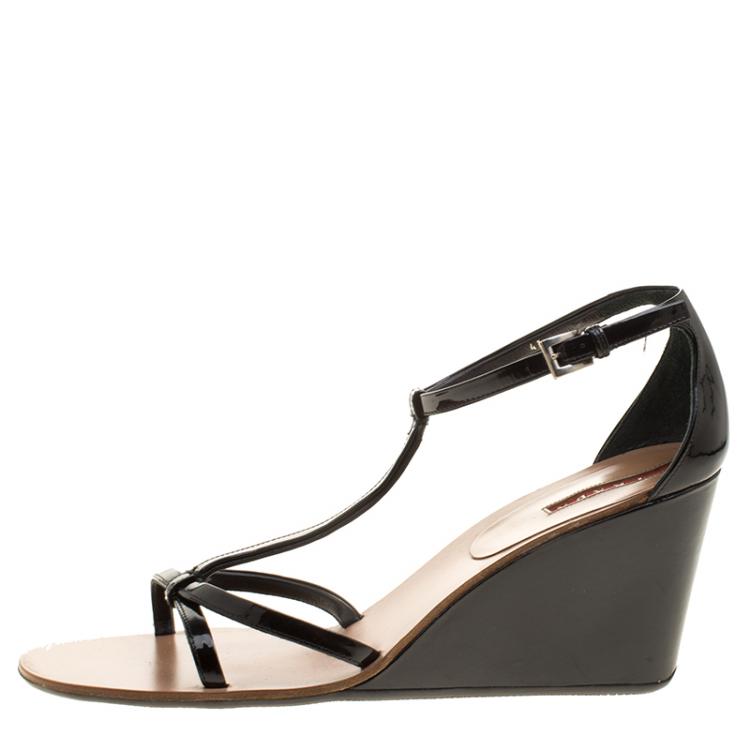 Pre Owned Prada Sport Black Patent Leather Wedge Sandals Size 41