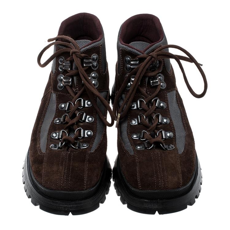 Pre Owned Prada Sport Brown/Grey Suede and Nylon High Top Sneakers Size 37.5