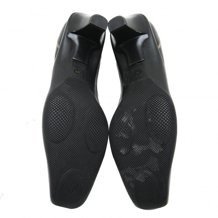 مملوكة مسبقًا Prada Sport Black Leather Block Heel Pumps Size 38.5