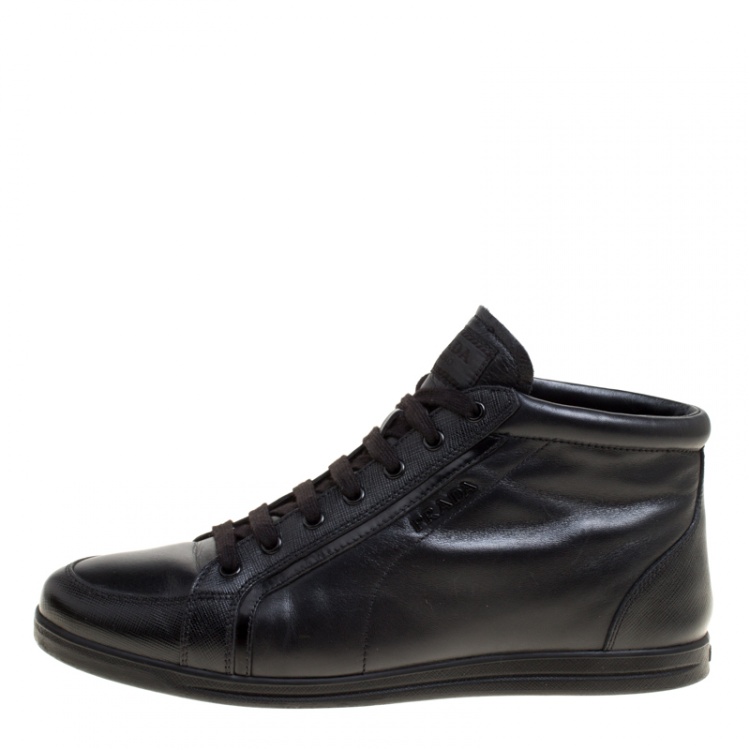 Pre Owned Prada Sport Black Leather Lace Up Sneakers Size 38.5