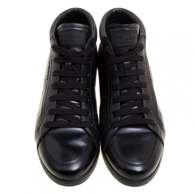 Pre Owned Prada Sport Black Leather Lace Up Sneakers Size 38.5