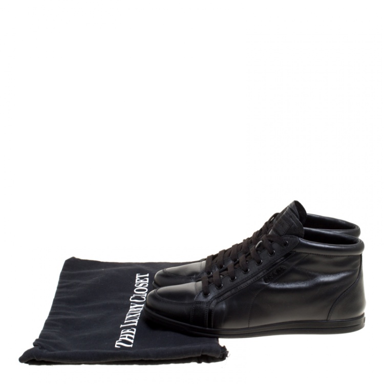 Pre Owned Prada Sport Black Leather Lace Up Sneakers Size 38.5