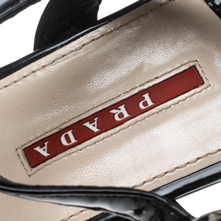 Pre Owned Prada Sport Black Patent Leather Ankle Strap Platform Sandals Size 36.5