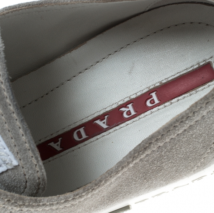 Pre Owned Prada Sport Grey/Metallic Silver Suede and Leather Cap Toe Platform Sneakers Size 37.5
