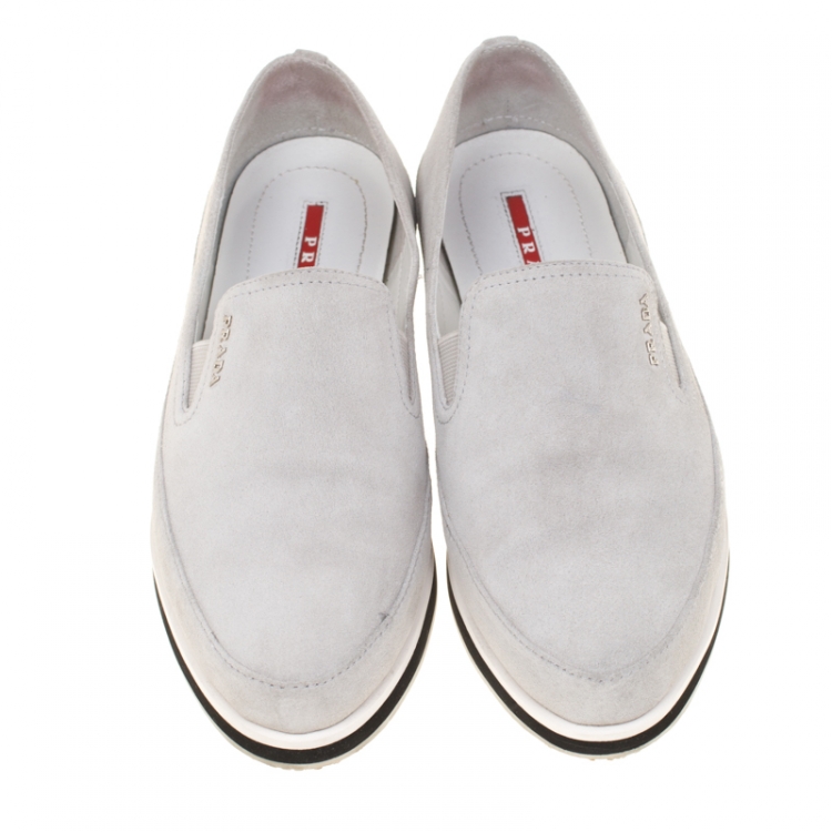 Pre Owned Prada Sport Grey Suede Slip On Sneakers Size 37.5