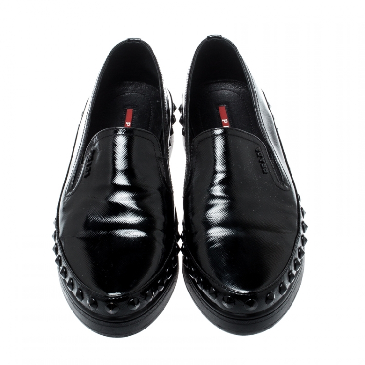 Pre Owned Prada Sport Black Saffiano Leather Skate Studded Sneakers Size 38