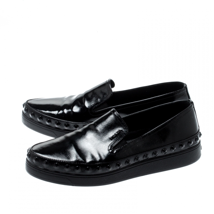 Pre Owned Prada Sport Black Saffiano Leather Skate Studded Sneakers Size 38