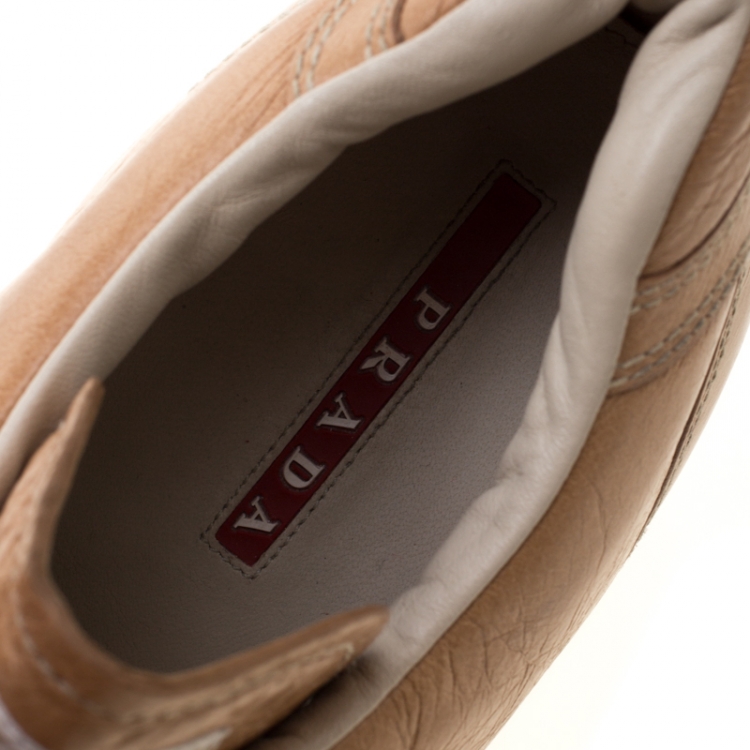 Pre Owned Prada Sport Brown/White Leather Wedge Sneakers Size 38