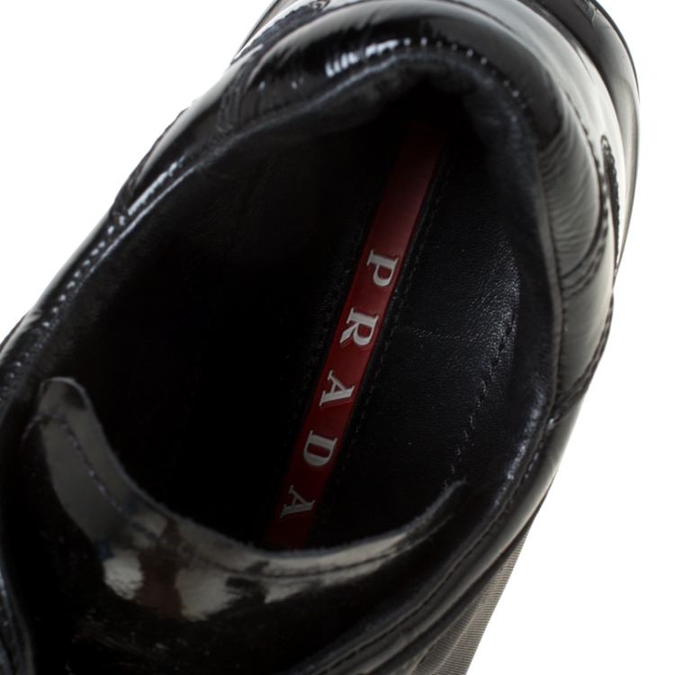 Pre Owned Prada Sport Black Patent Leather And Fabric Lace Up Sneakers Size 40