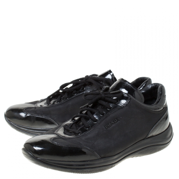 Pre Owned Prada Sport Black Patent Leather And Fabric Lace Up Sneakers Size 40