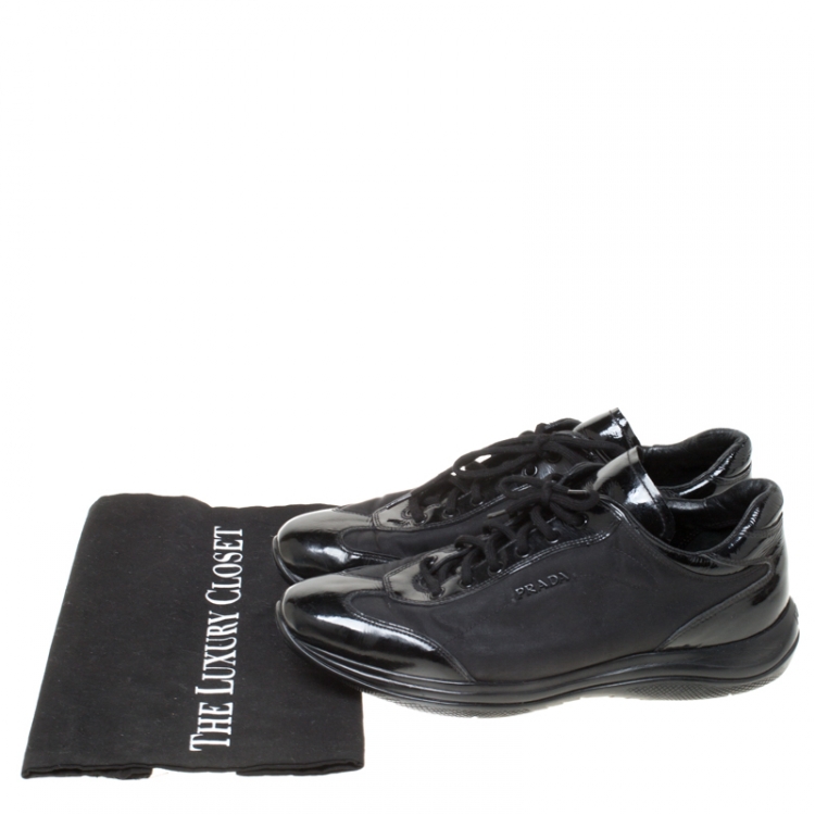 Pre Owned Prada Sport Black Patent Leather And Fabric Lace Up Sneakers Size 40