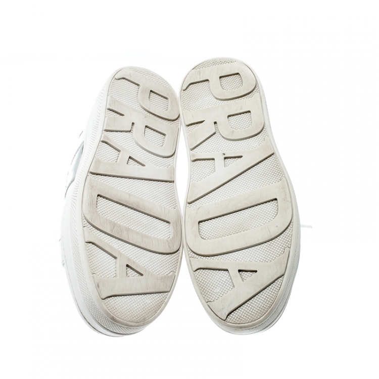 Pre Owned  Prada Sport White Metallic Silver/White Leather Lace Up Sneakers Size 37