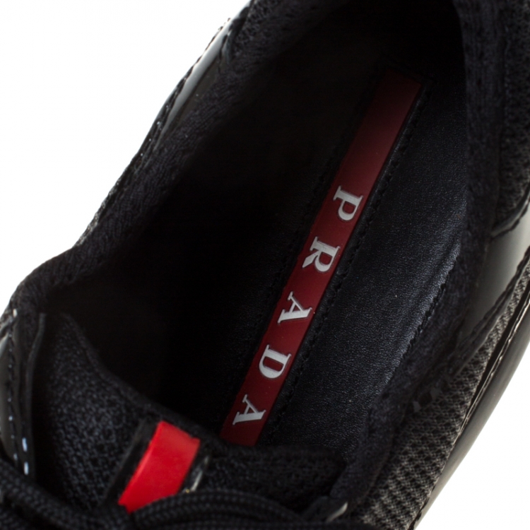 Pre Owned Prada Sport Black Patent Leather And Mesh Sneakers Size 39