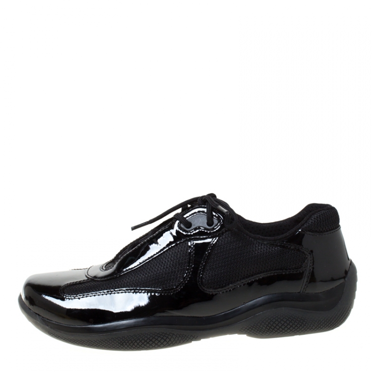 Prada Sport Black Patent Leather And Mesh Sneakers Size 39