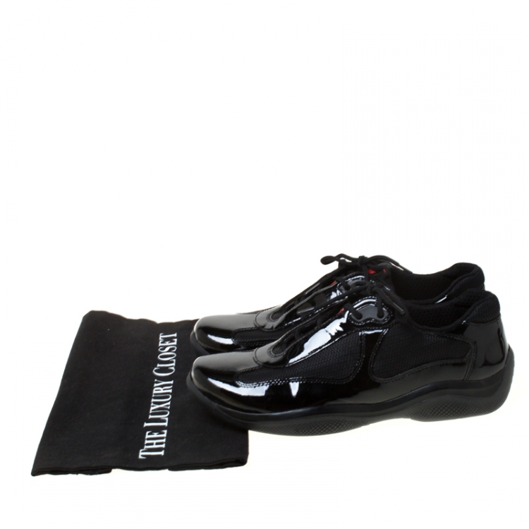Pre Owned Prada Sport Black Patent Leather And Mesh Sneakers Size 39