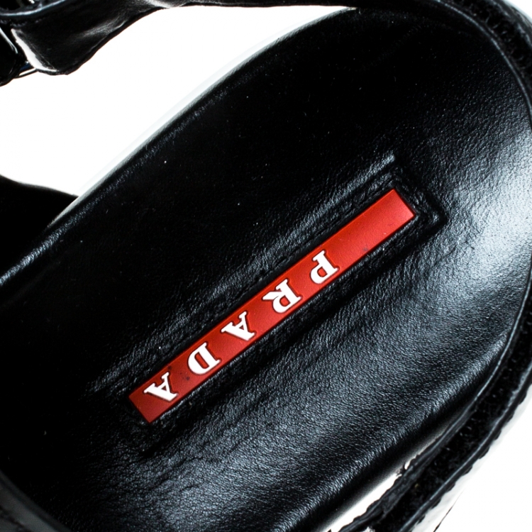 Pre Owned  Prada Sport Black Patent Leather Flat Sandals Size 38