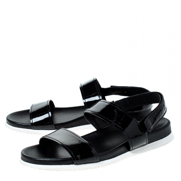 Pre Owned  Prada Sport Black Patent Leather Flat Sandals Size 38