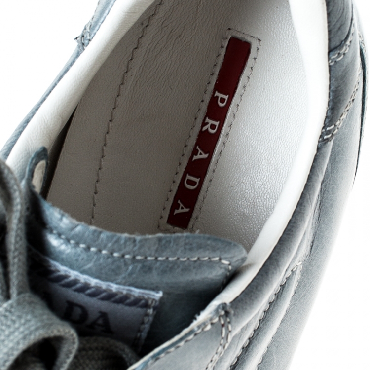 Pre Owned Prada Sport Grey Leather Lace Up Sneakers Size 40