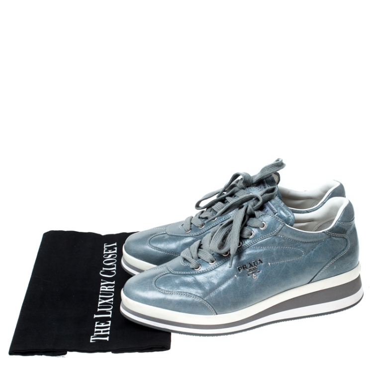 Pre Owned Prada Sport Grey Leather Lace Up Sneakers Size 40
