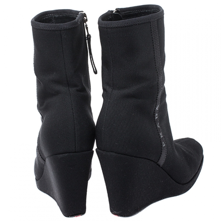 Pre Owned Prada Sport Black Nylon Wedge Ankle Boots Size 36.5