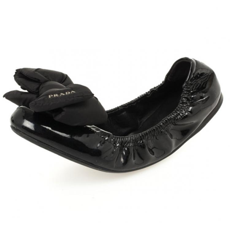 Prada Sport Black Patent Leather Bow Detail Ballet Flats Size  Prada  Sport | TLC