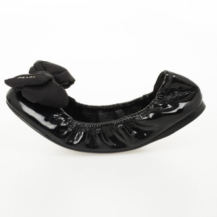 Pre Owned Prada Sport Black Patent Leather Bow Detail Ballet Flats Size 39.5
