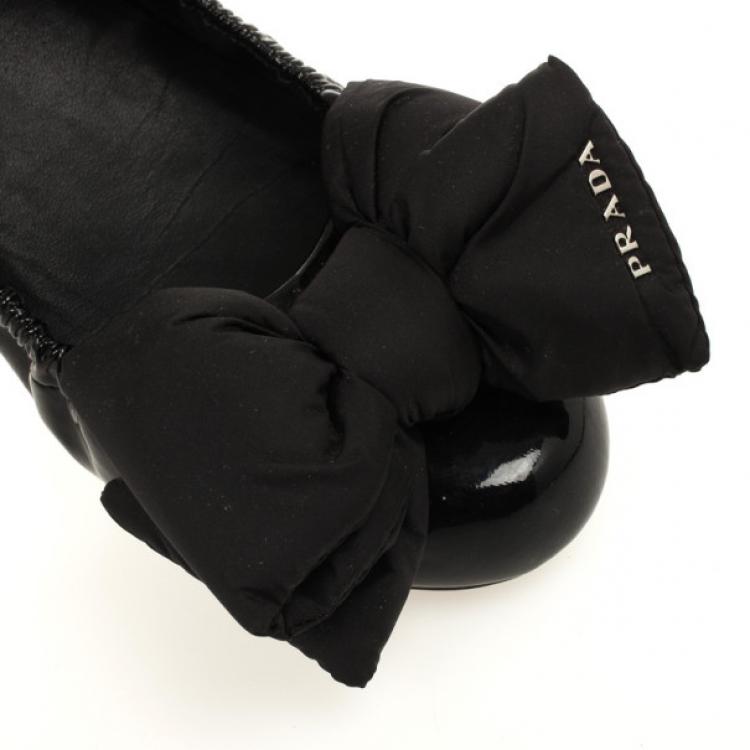 Pre Owned Prada Sport Black Patent Leather Bow Detail Ballet Flats Size 39.5