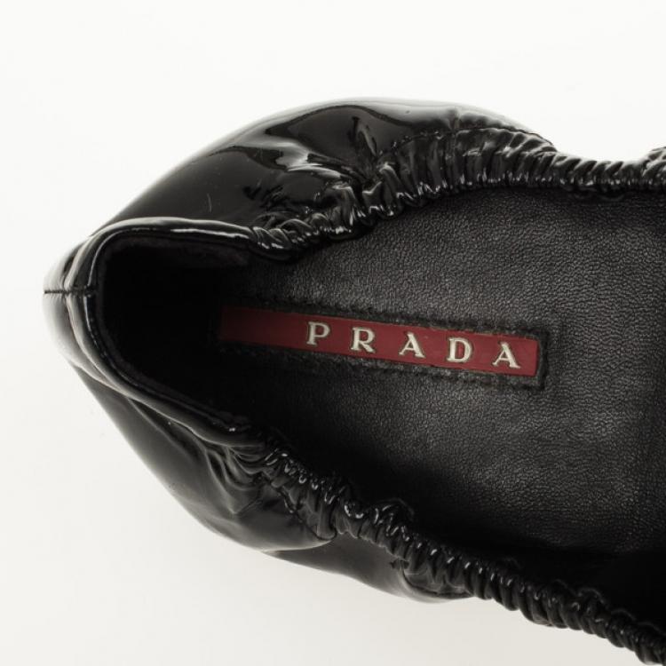 Pre Owned Prada Sport Black Patent Leather Bow Detail Ballet Flats Size 39.5
