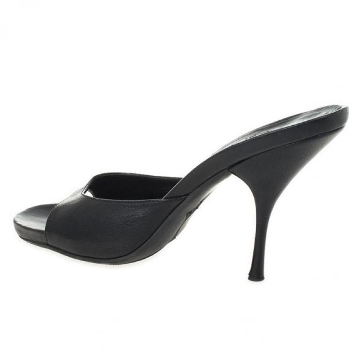 Pre Owned Prada Sport Black Leather High Heel Mules Size 41