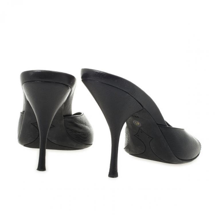 Pre Owned Prada Sport Black Leather High Heel Mules Size 41