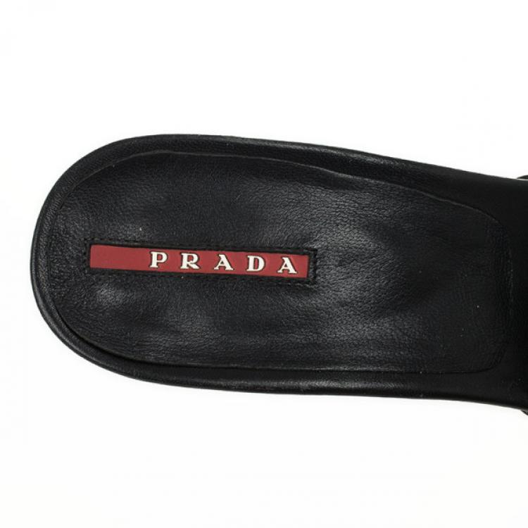 Pre Owned Prada Sport Black Leather High Heel Mules Size 41