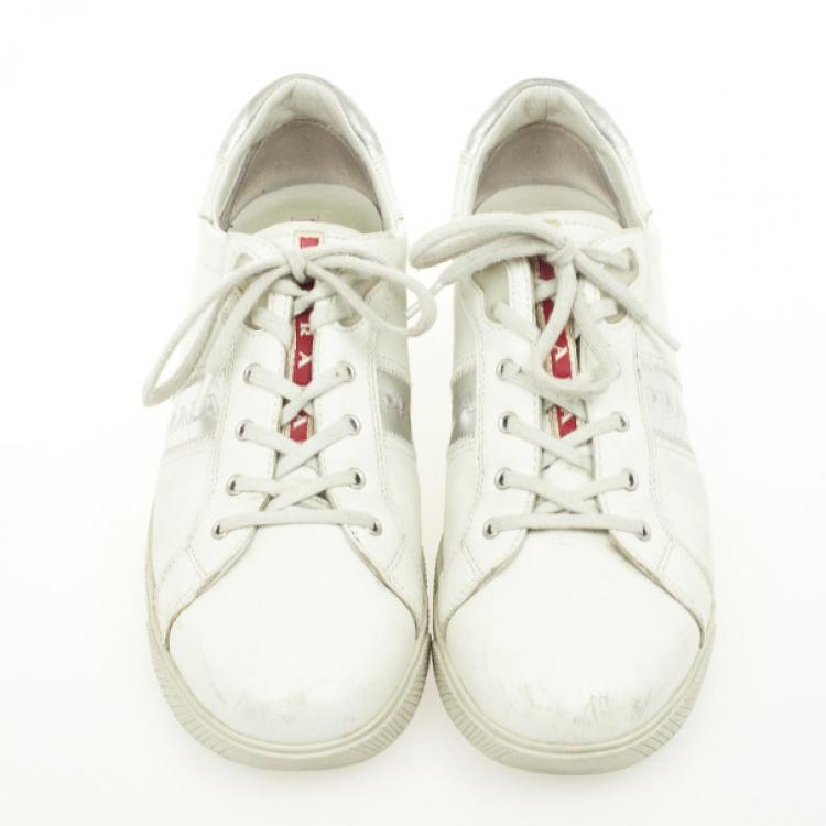 Pre Owned Prada Sport White Leather Sneakers Size 39.5