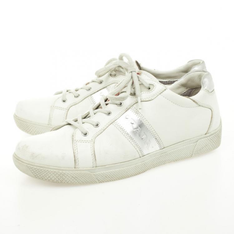 Pre Owned Prada Sport White Leather Sneakers Size 39.5