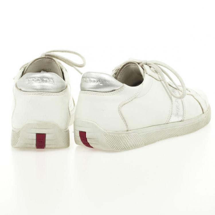 Pre Owned Prada Sport White Leather Sneakers Size 39.5