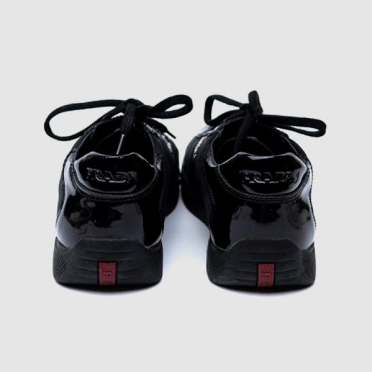 Pre Owned Prada Sport Black Leather Lace Up Sneakers Size 37.5