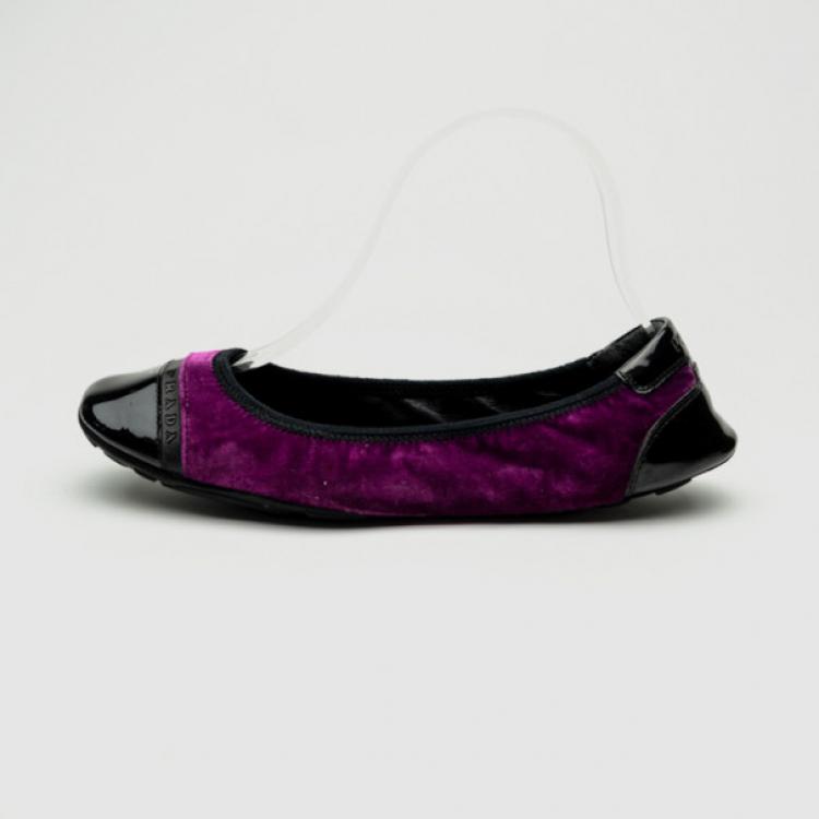 مملوكة مسبقًا Prada Sport Purple Velvet Ballet Flats Size 38