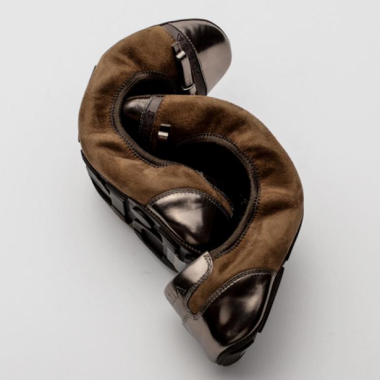 Pre Owned Prada Sport Cigar Suede Camoscio Bow Ballet Flats Size 38.5