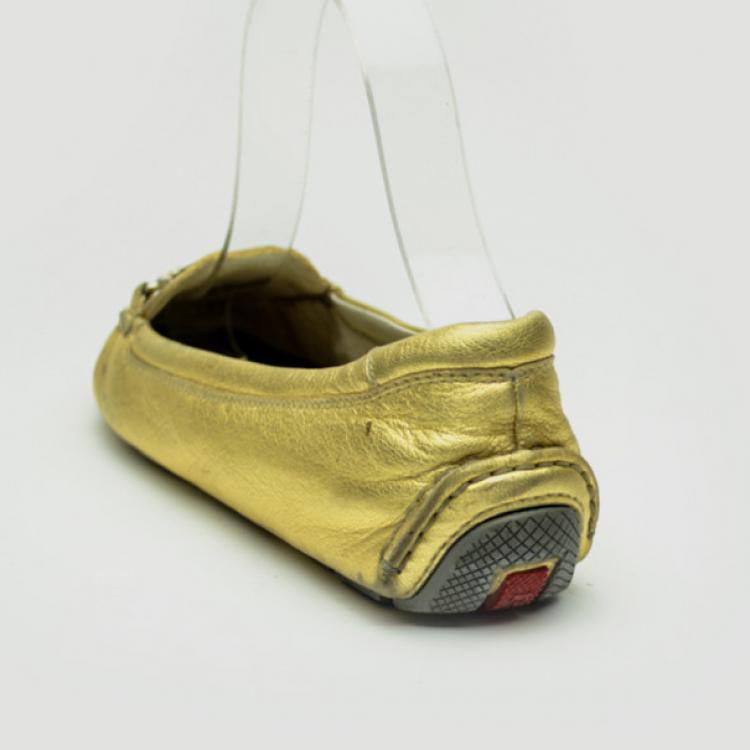 Pre Owned Prada Sport Gold Leather Loafers Size 37.5