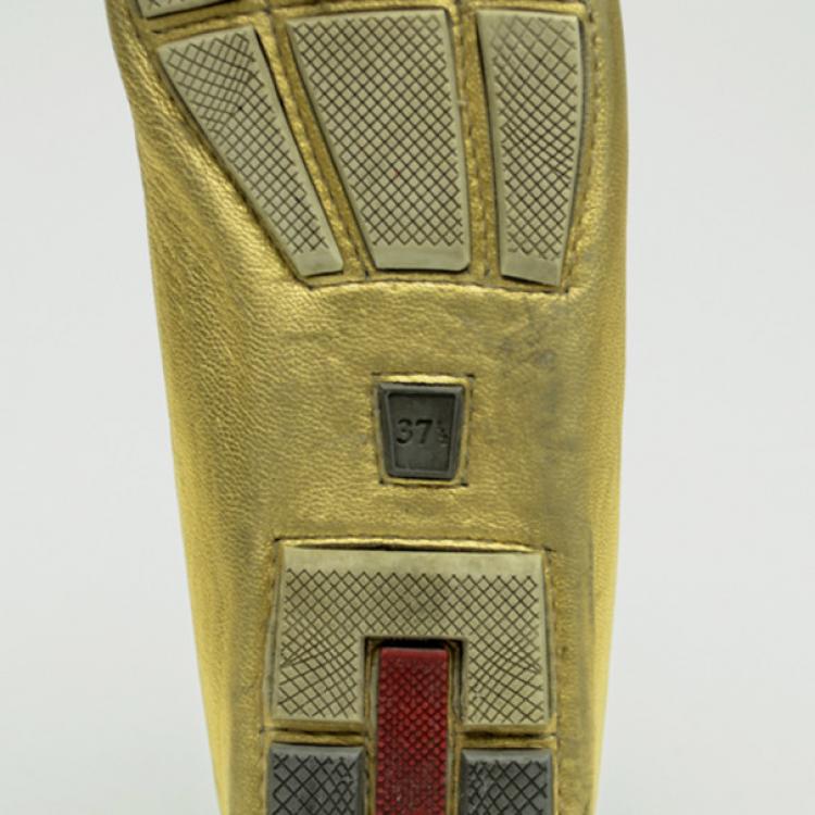 Pre Owned Prada Sport Gold Leather Loafers Size 37.5