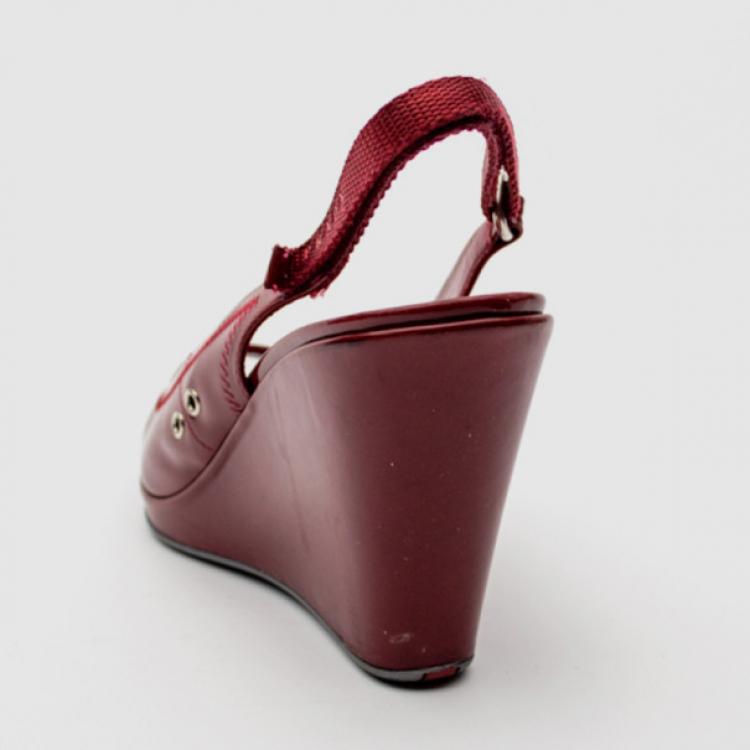 Pre Owned Prada Sport Red Patent Leather Slingback Wedges Size 38