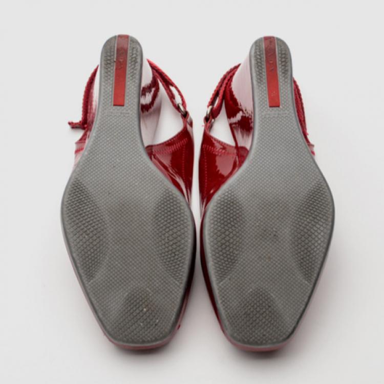 Pre Owned Prada Sport Red Patent Leather Slingback Wedges Size 38