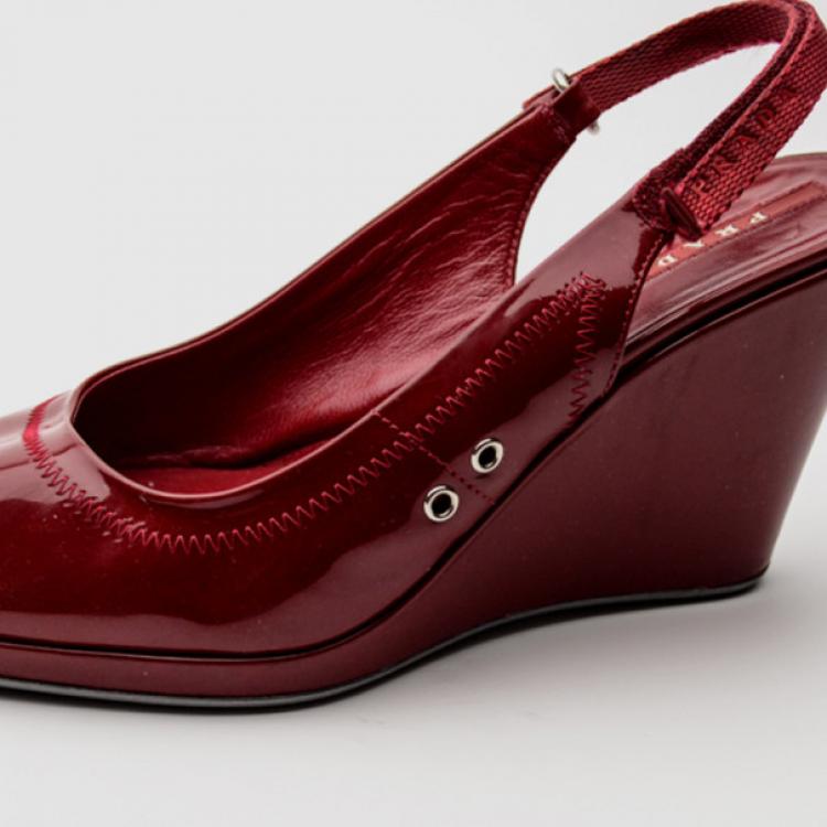 Pre Owned Prada Sport Red Patent Leather Slingback Wedges Size 38
