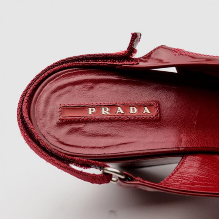 Pre Owned Prada Sport Red Patent Leather Slingback Wedges Size 38