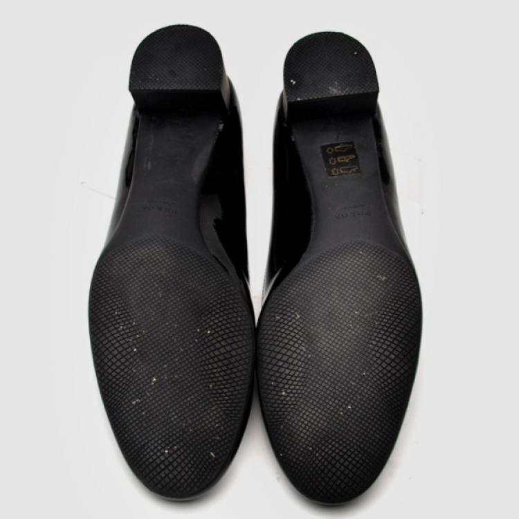 مملوكة مسبقًا Prada Sport Black Patent Leather Block Heel Pump Size 41 